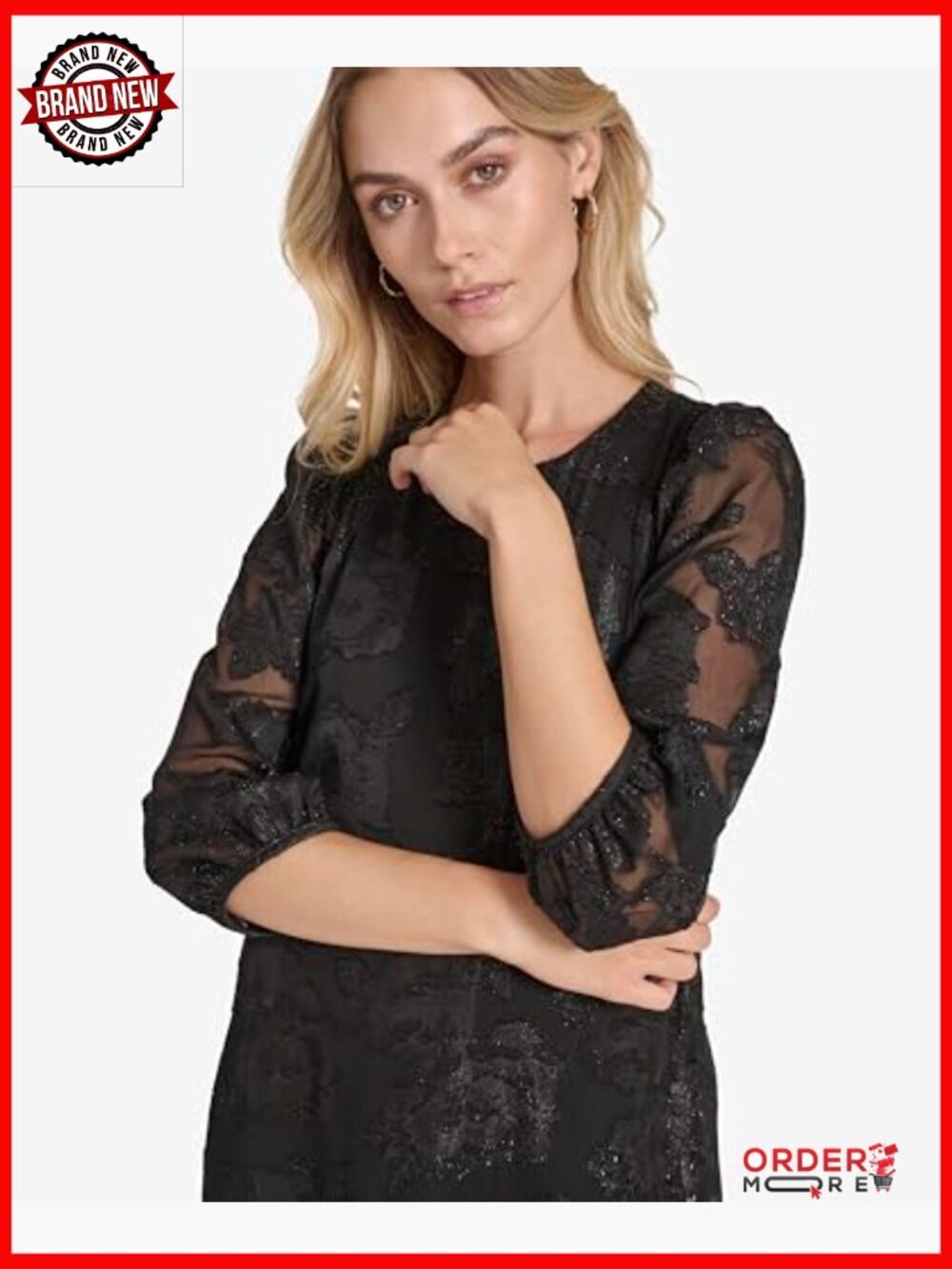 3/4 Balloon Sleeve Lace Mini Shift Dress - Womens - Picture 3 of 3